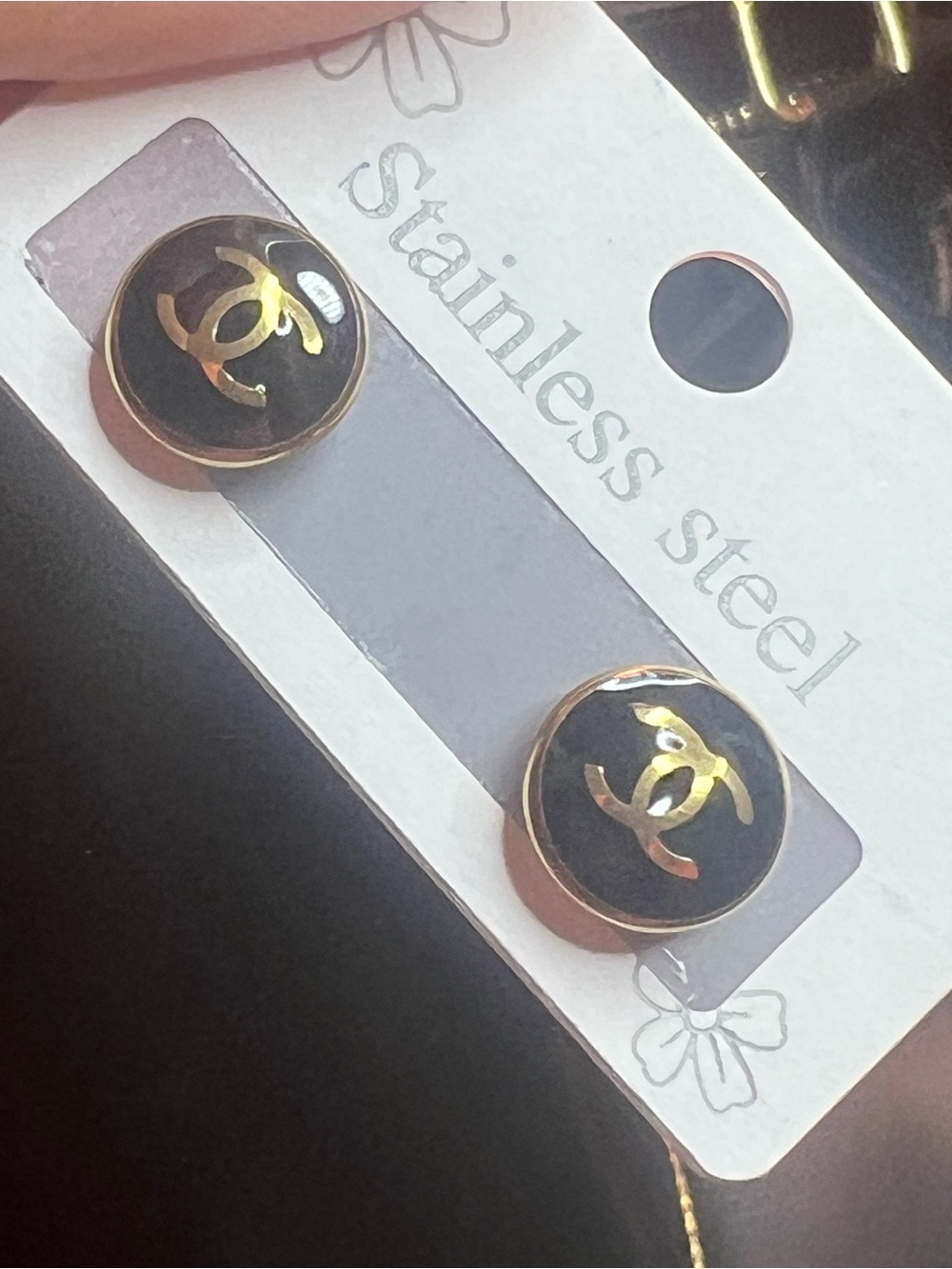 Up Cycled Gold-Accent Black Round Stud Earrings
